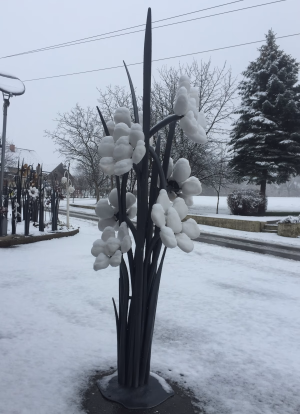 Steinblumenensemble im Schnee